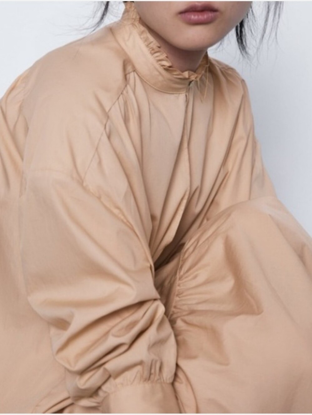 Zara Sand Color Ruffled Poplin Dress - Picture 7 of 10